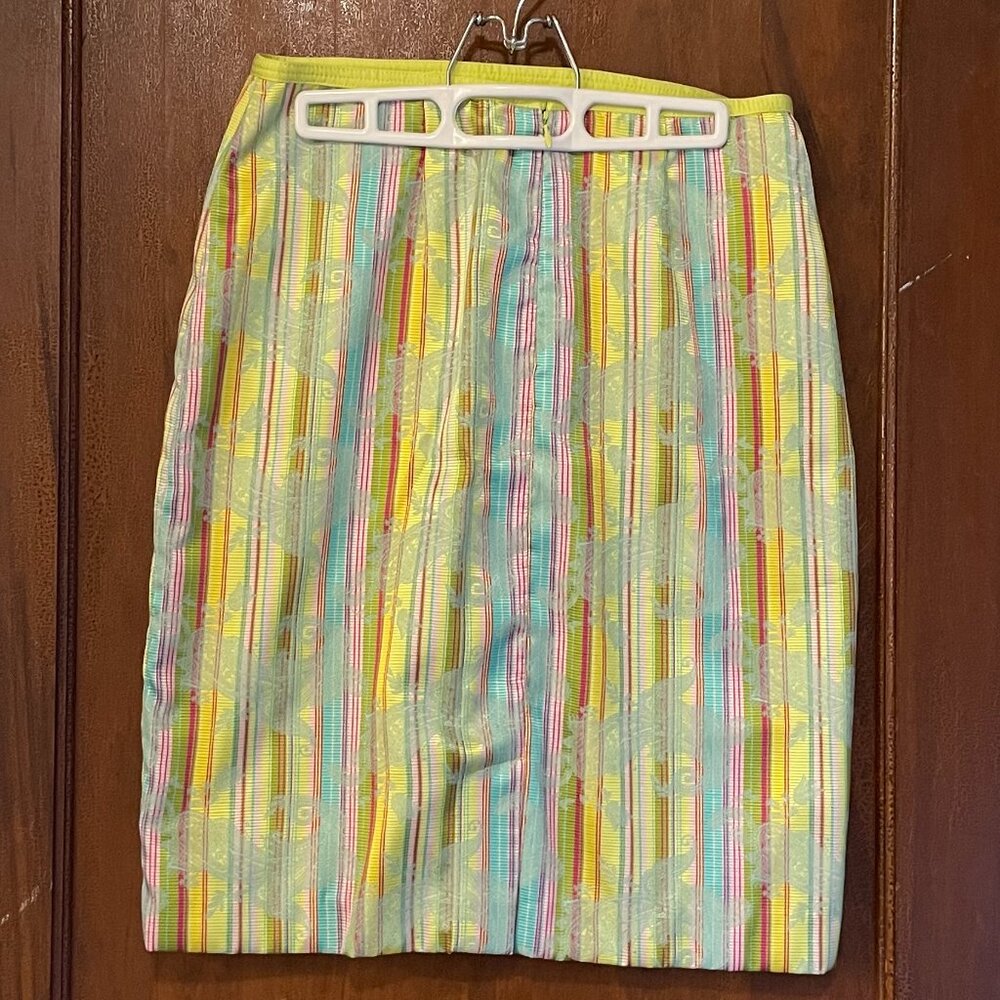 Cynthia Steffe Striped Multicolor Paisley Pencil Skirt.